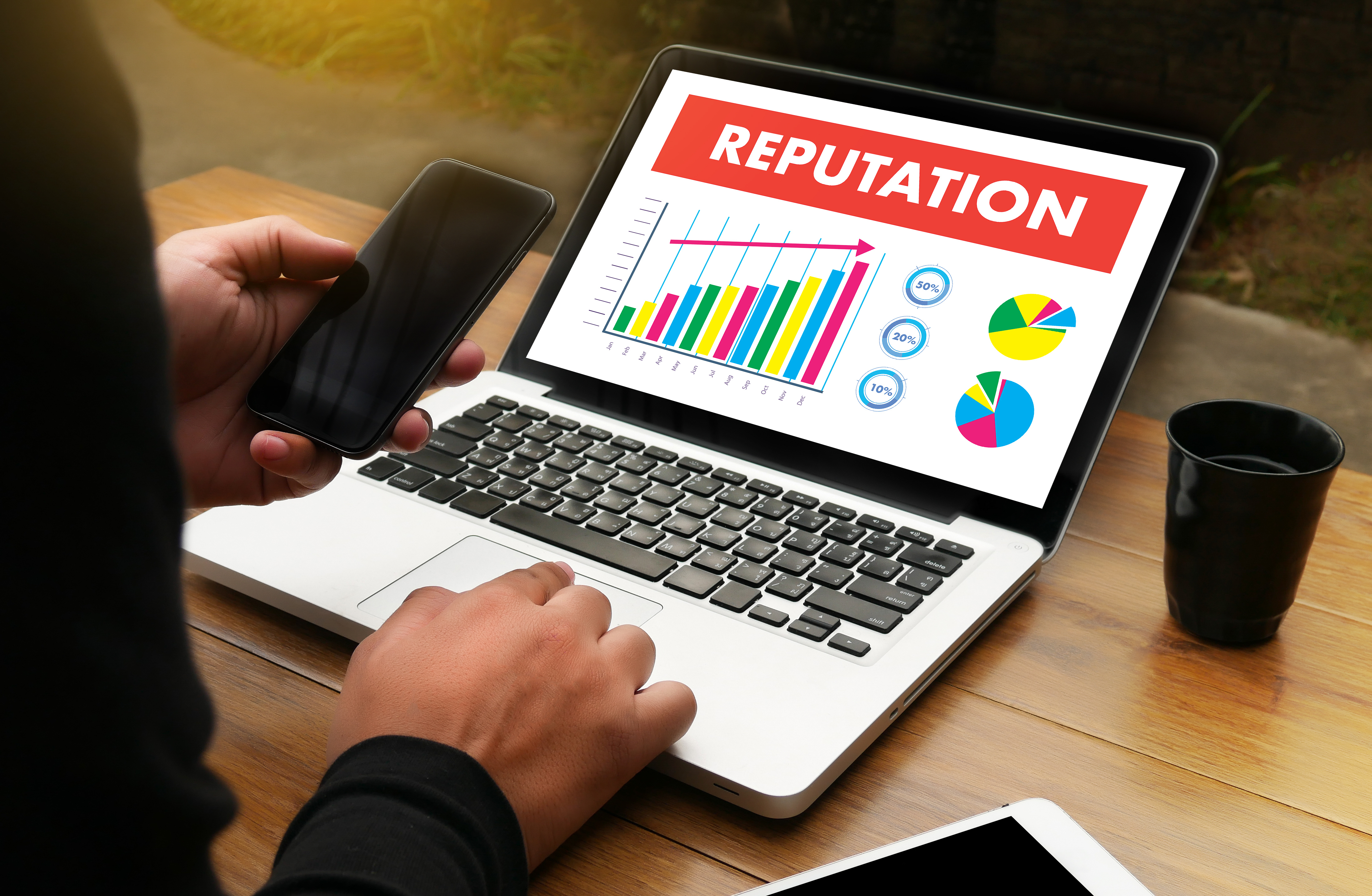 computer showing website
            indicating increased reputation